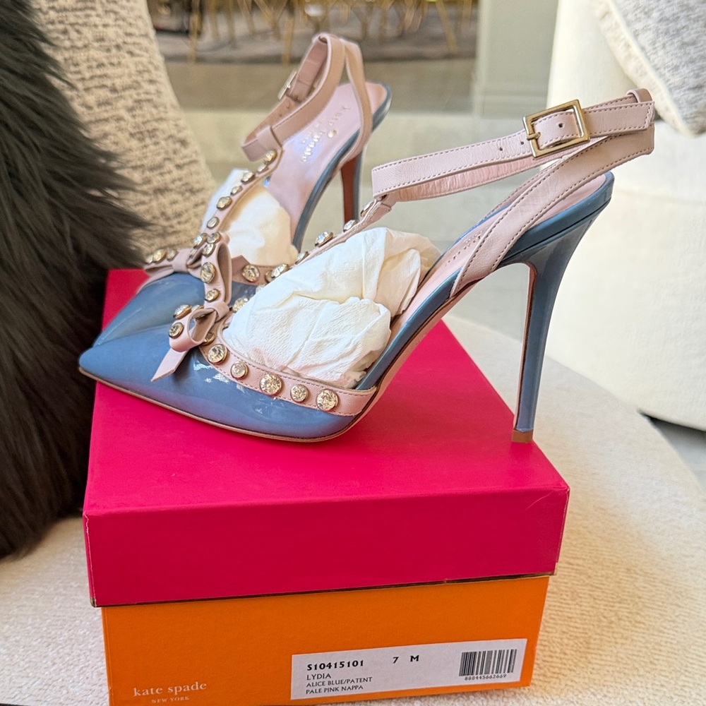 Kate Spade Pink and Blue Studded Heels - Picture 3 of 4